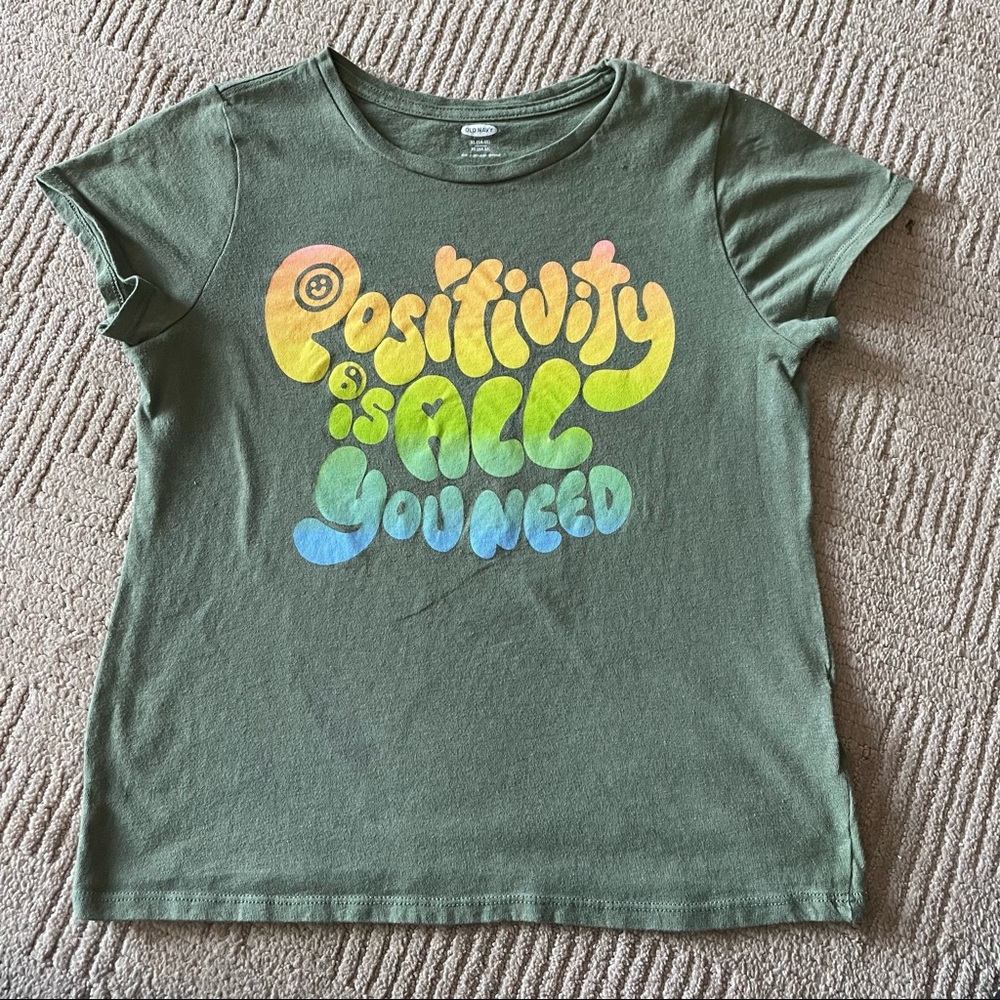 Old Navy Girls Army Green Short Sleeve Graphic T-Shirt | Size XL (14-16)